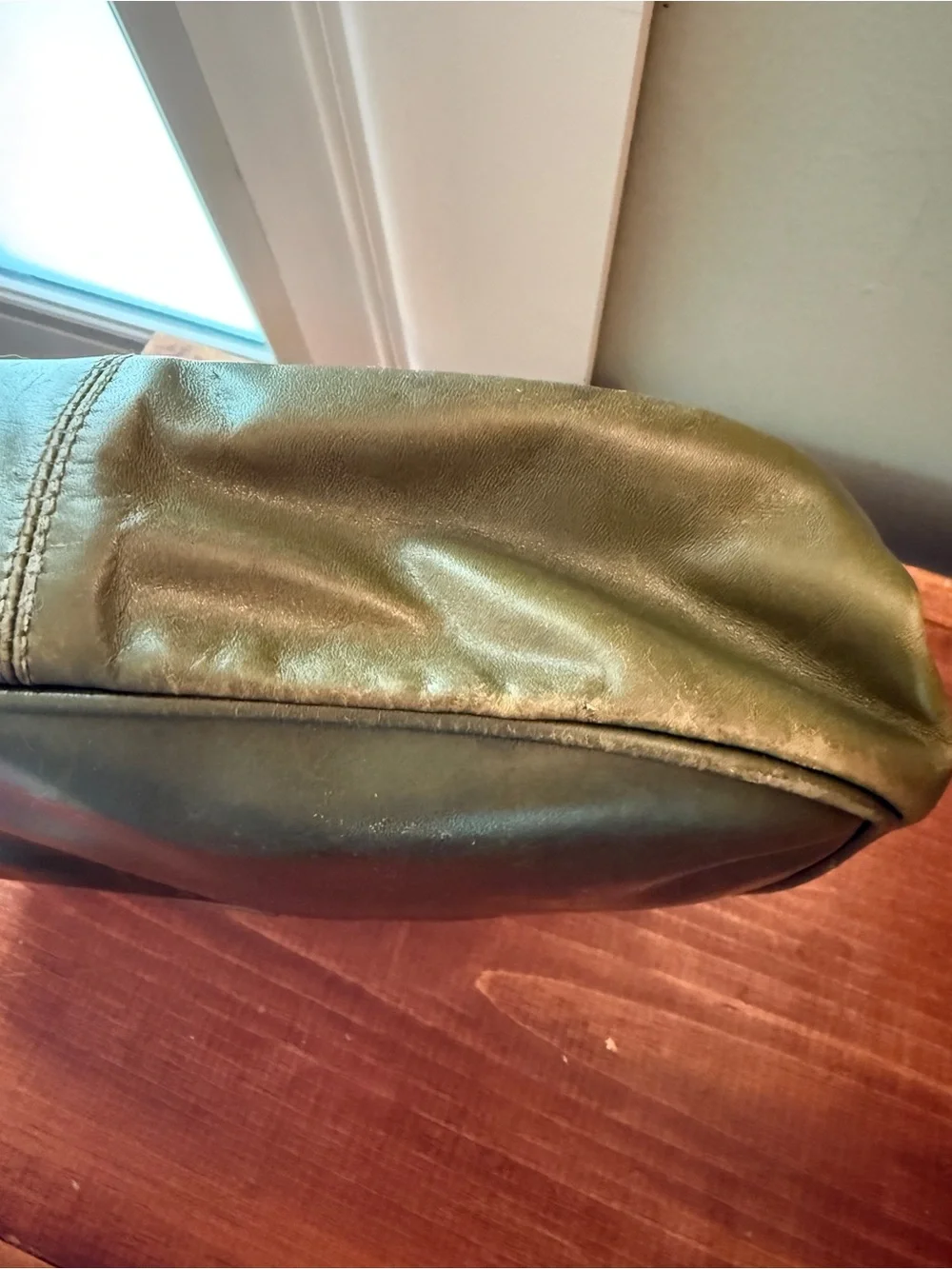 Vintage Maurizio De Giacomi Olive Green Leather Italian Shoulder Bag Purse
